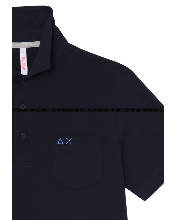 Sun68 uomo TASCINE - Polo blu in piquet ci cotone con taschino e logo AX