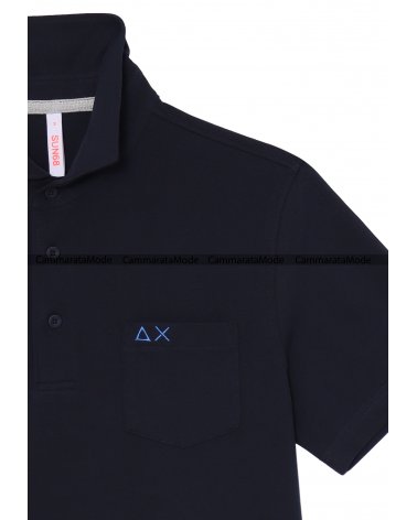 Sun68 uomo TASCINE - Polo blu in piquet ci cotone con taschino e logo AX