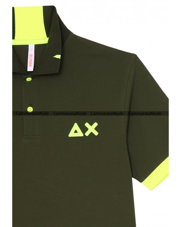 Sun68 uomo FLUPOL - Polo verde logo AX ricamo, in tessuto piquè di cotone