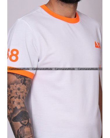 Sun68 uomo GIROFLO - T-shirt bianco in piquè di cotone con logo AX ricamato