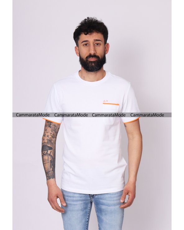 Sun68 uomo GITASCI - T-shirt bianco in piquè di cotone con taschino, logo AX