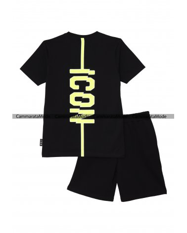 Completo ICON fluo per bambini - Set nero t-shirt e bermuda con logo fluo <br />  <br />