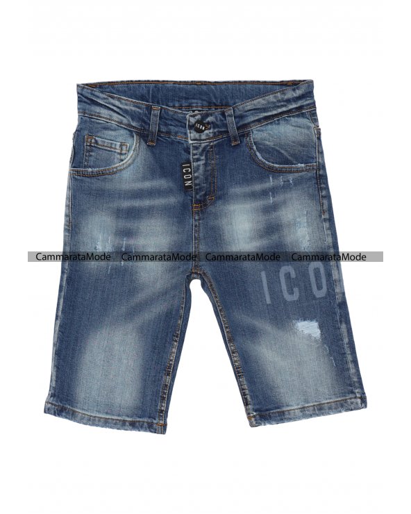 Bermuda jeans bambino ICON - Short jeans logo icon lunghezza ginocchio