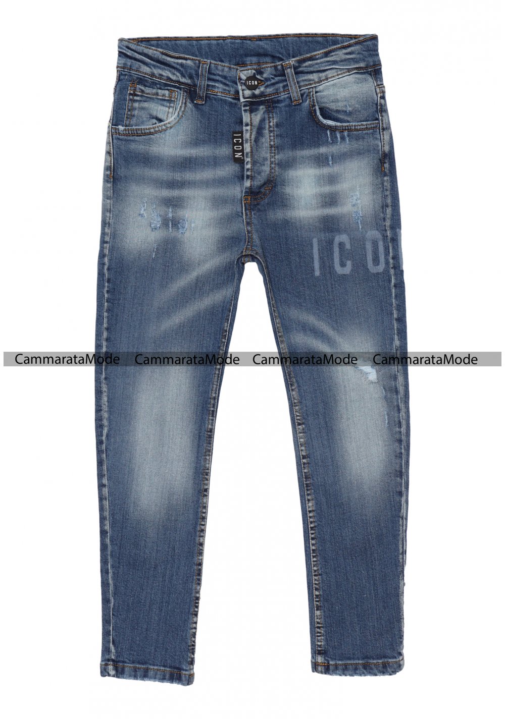 Jeans bambino ICON - Pantalone jeans denim chiaro slim con logo sulla coscia <br />  <br />