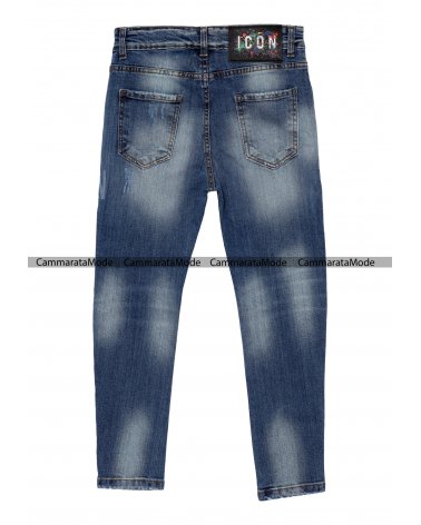 Jeans bambino ICON - Pantalone jeans denim chiaro slim con logo sulla coscia <br />  <br />