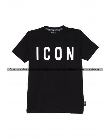 Completo bambino ICON - Set nero T-shirt con bermuda logo in contrasto