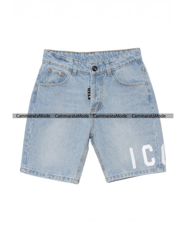 Bermuda jeans bambino ICON - Short denim chiaro con logo icon sulla coscia
