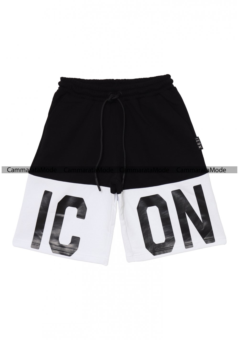 Bermuda da uomo ICON - Short nero bicolore in felpa con logo ICON nel davanti