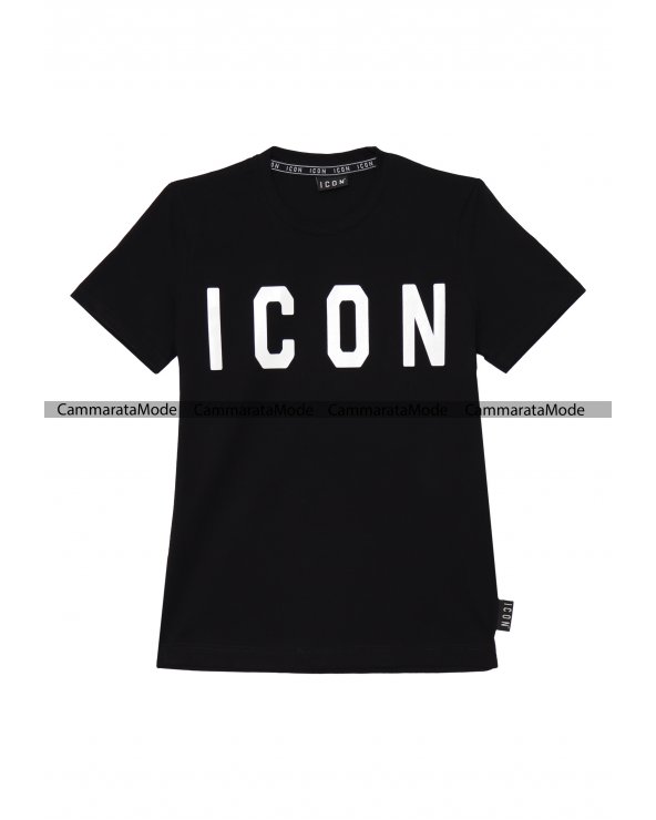 T-shirt uomo ICON - Shirt nera con grande logo nel davanti in contrasto