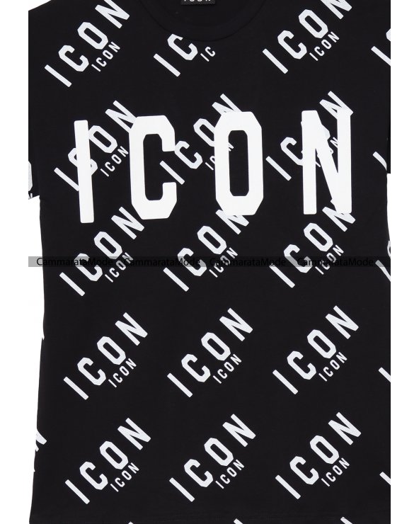T-shirt uomo ICON - Shirt nera multi logo in contrasto a maniche corte