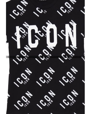T-shirt uomo ICON - Shirt nera multi logo in contrasto a maniche corte