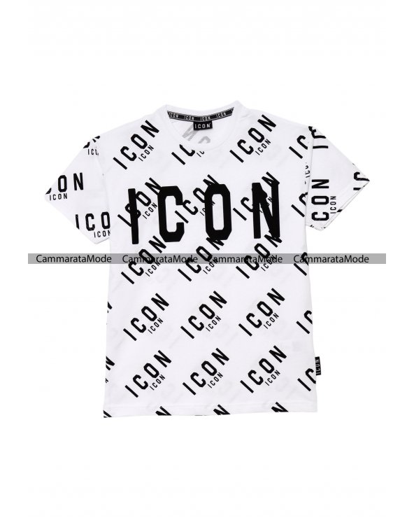 T-shirt uomo ICON - Shirt bianca multi logo in contrasto a maniche corte