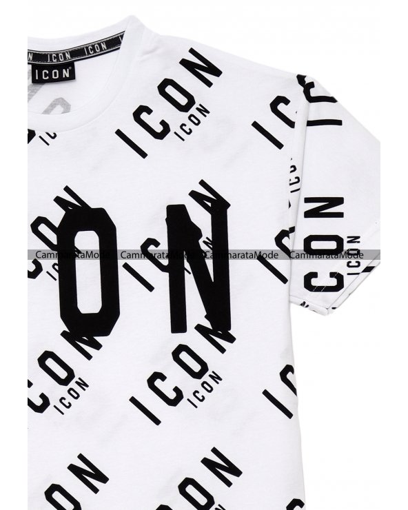 T-shirt uomo ICON - Shirt bianca multi logo in contrasto a maniche corte