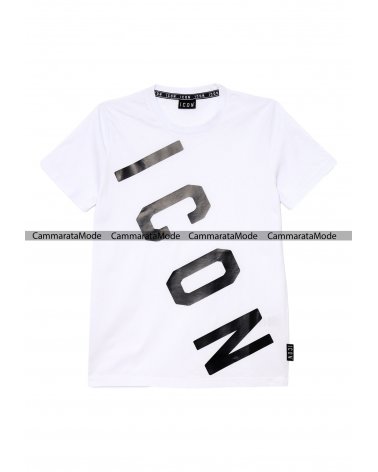 T-shirt uomo ICON - Shirt bianca con grande logo trasversale nel davanti