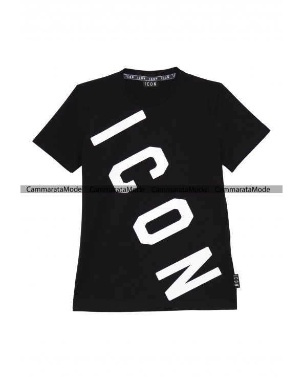 T-shirt uomo ICON - Shirt nera con grande logo trasversale nel davanti
