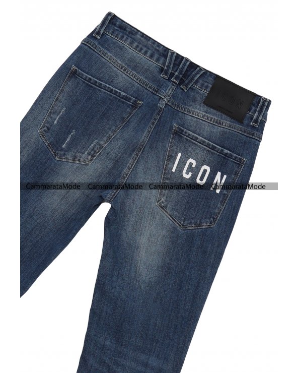 Jeans uomo ICON - Modello cinque tasche con logo, slim fit
