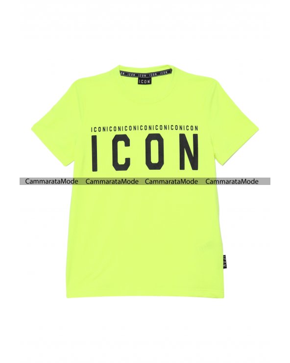 T-shirt uomo ICON - Shirt giallo fluo con grande logo nel davanti