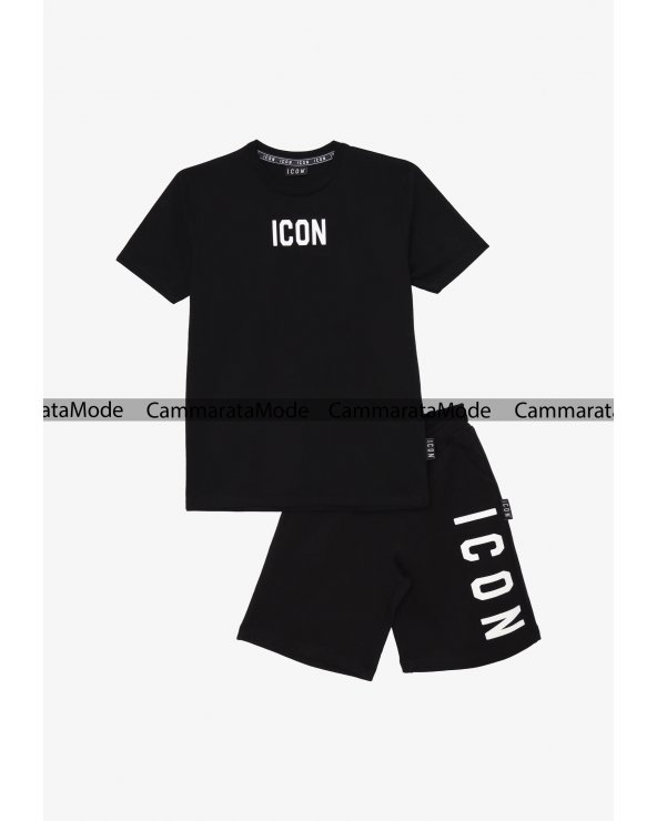 Completo ICON bambini - Set nero t-shirt e bermuda con logo in gomma