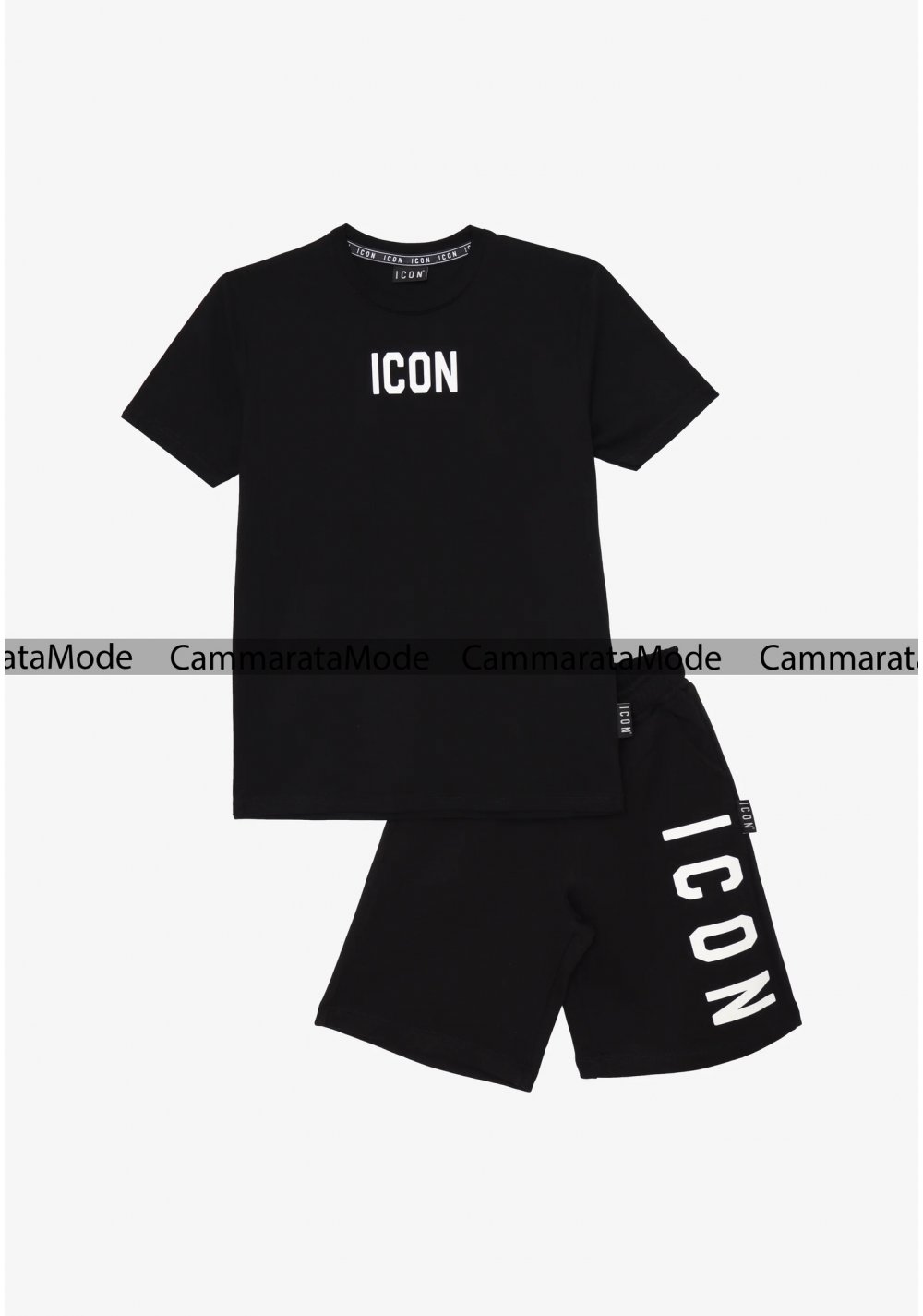 Completo ICON bambini - Set nero t-shirt e bermuda con logo in gomma