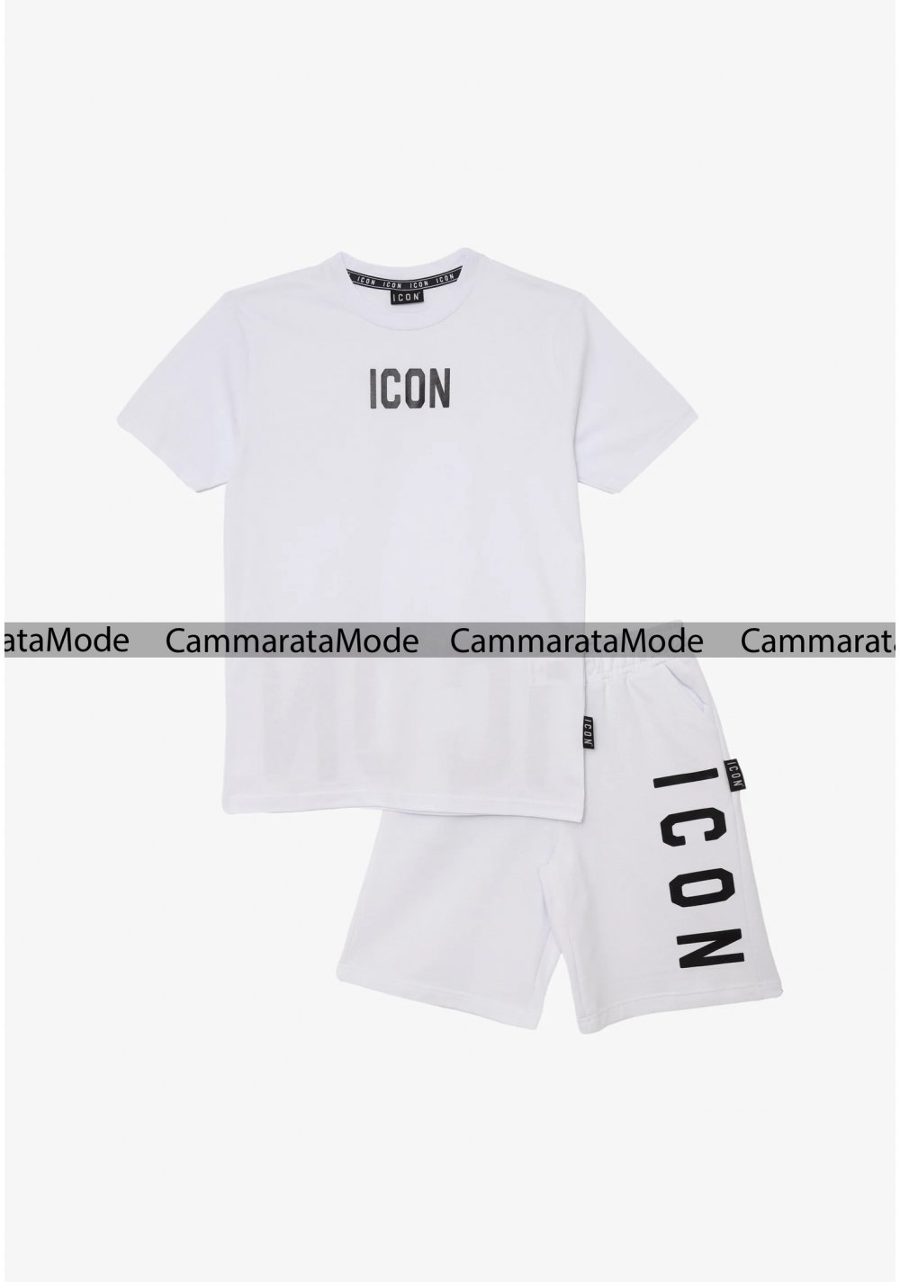 Completo ICON bambini - Set bianco t-shirt e bermuda con logo in gomma