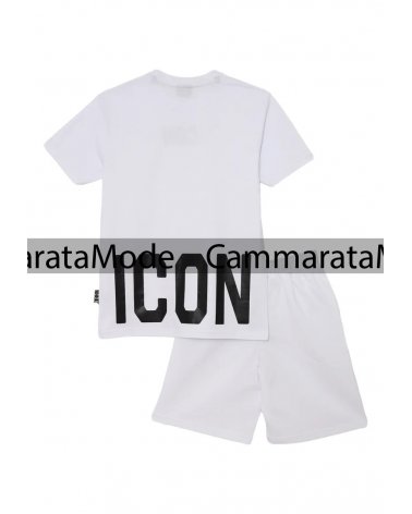 Completo ICON bambini - Set bianco t-shirt e bermuda con logo in gomma