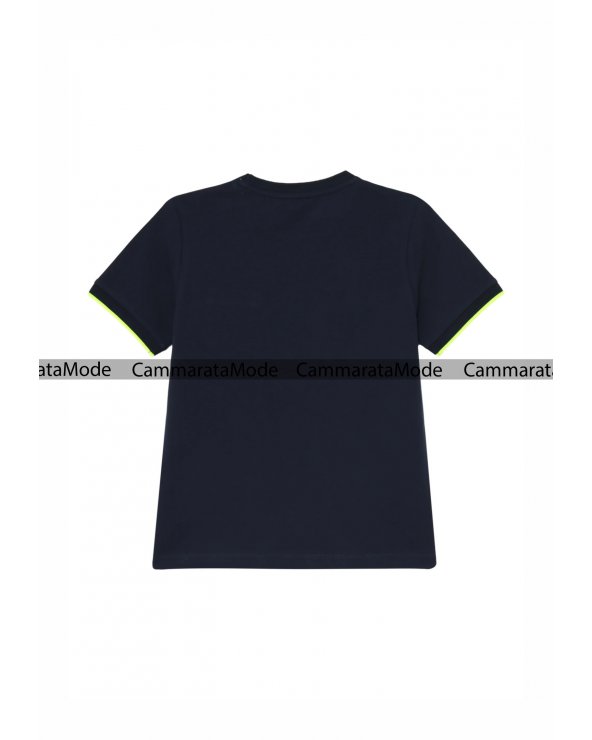 Sun68 T-shirt bambino SCHIFLU - Shirt blu con taschino e ricamo AX a girocollo