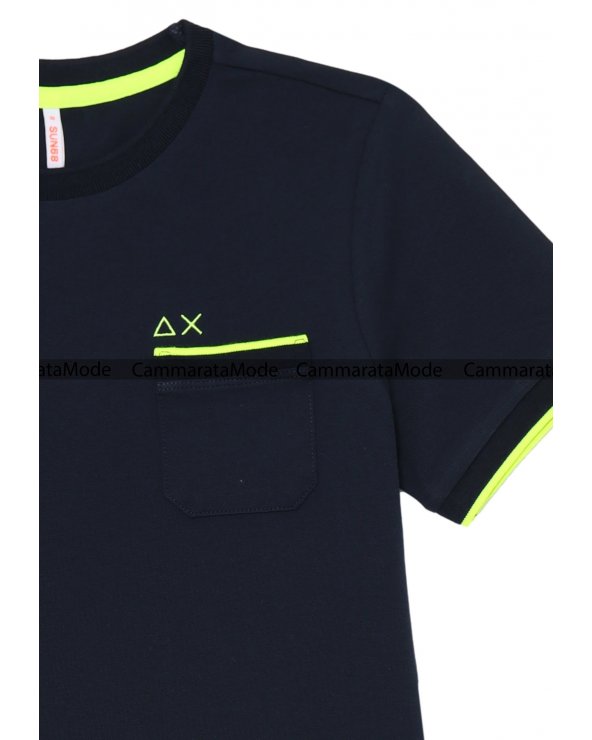 Sun68 T-shirt bambino SCHIFLU - Shirt blu con taschino e ricamo AX a girocollo