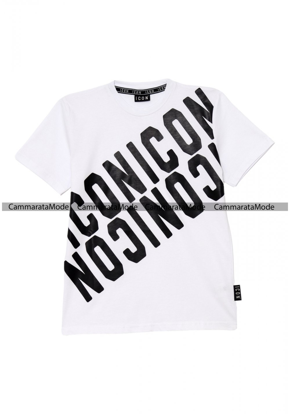 T-shirt bianca ICON - Shirt in cotone con logo ICON trasversale a maniche corte