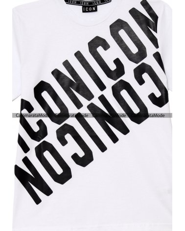 T-shirt bianca ICON - Shirt in cotone con logo ICON trasversale a maniche corte