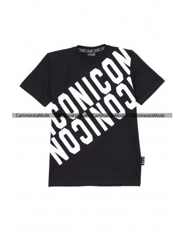 T-shirt nero ICON - Shirt in cotone con logo ICON trasversale a maniche corte