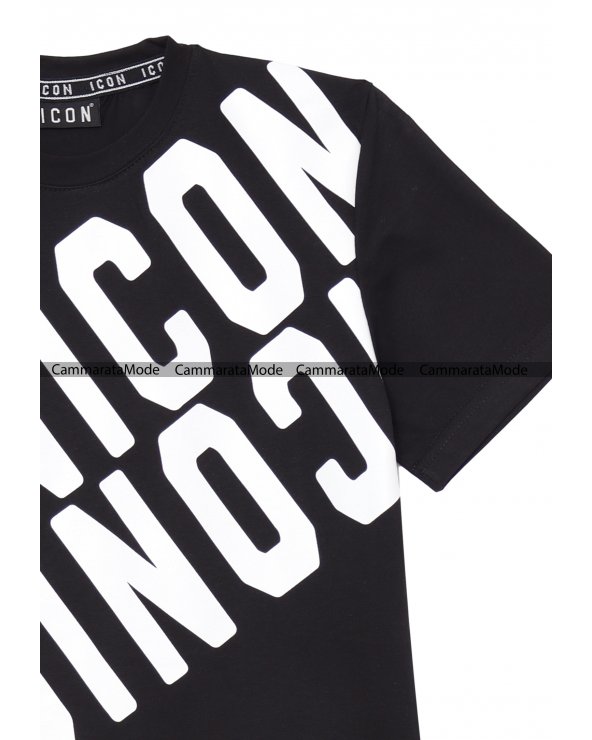 T-shirt nero ICON - Shirt in cotone con logo ICON trasversale a maniche corte