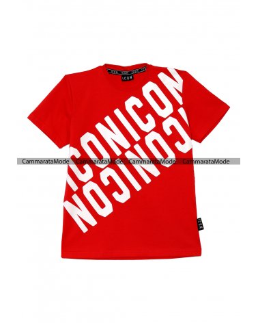T-shirt rossa ICON - Shirt in cotone con logo ICON trasversale a maniche corte