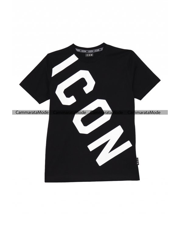 T-shirt nero ICON - Shirt in cotone con logo basic ICON a maniche corte