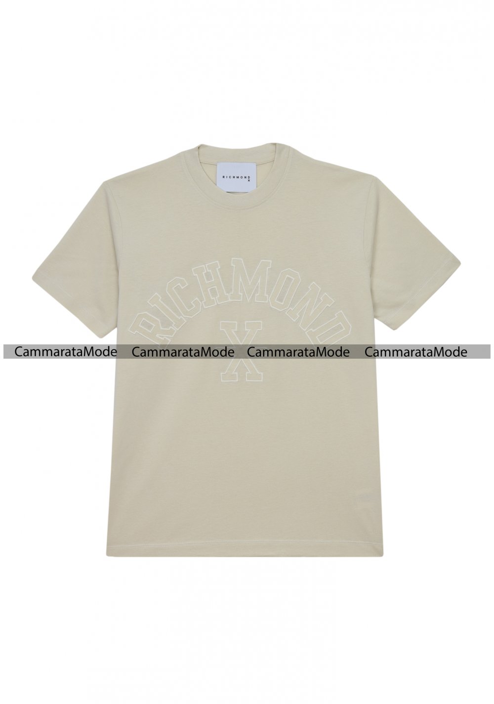 Richmond, uomo T-shirt avorio in cotone logo ricamo, girocollo