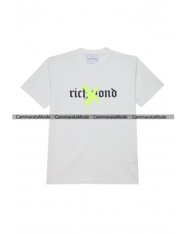 Richmond FLUO - T-shirt bianco con stampa da uomo in cotone
