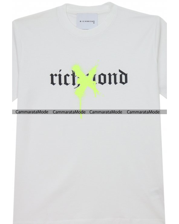 Richmond FLUO - T-shirt bianco con stampa da uomo in cotone