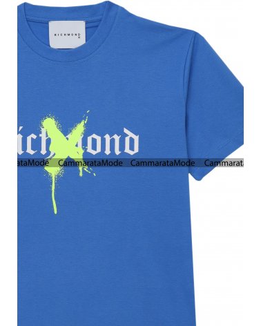 Richmond FLUO - T-shirt azzurro con stampa da uomo in cotone