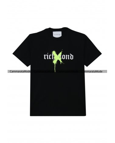 Richmond FLUO - T-shirt nero con stampa da uomo in cotone