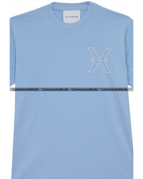 Richmond TIXLOGO - T-shirt celeste con stampa da uomo