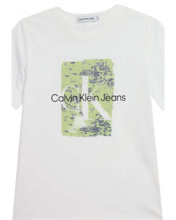 Calvin Klein bambini LOGO green - T-shirt bianca girocollo