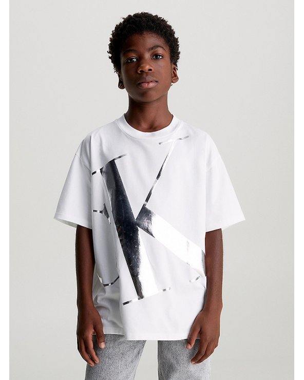 Calvin Klein Jeans bambini MONOGRAMMA BLOW-UP ARGENTO - T-shirt bianca
