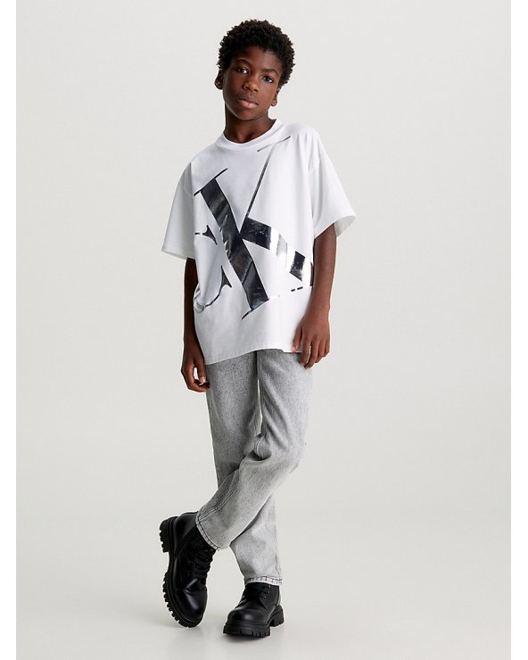 Calvin Klein Jeans bambini MONOGRAMMA BLOW-UP ARGENTO - T-shirt bianca