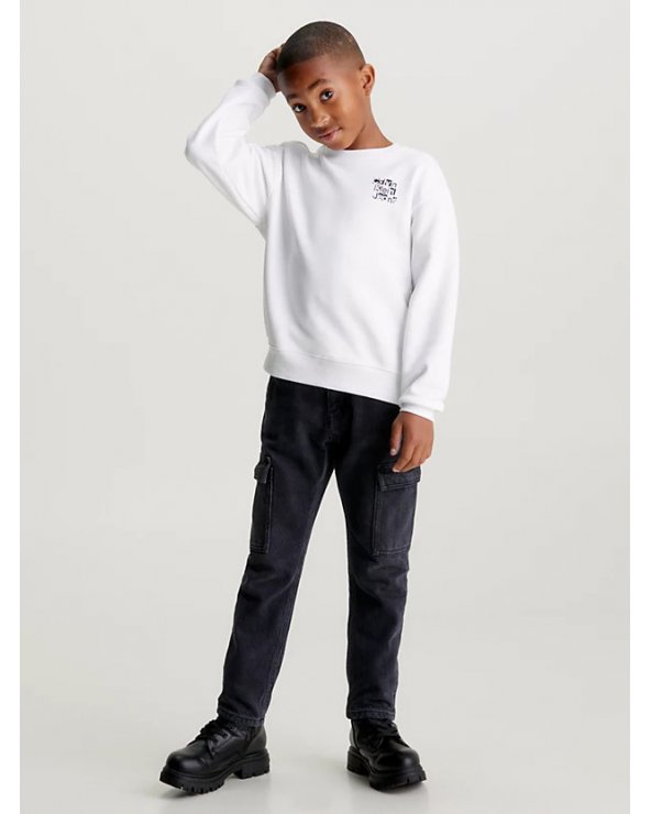 Calvin Klein Jeans bambino CREWNECK - felpa bianca, girocollo stampa posteriore
