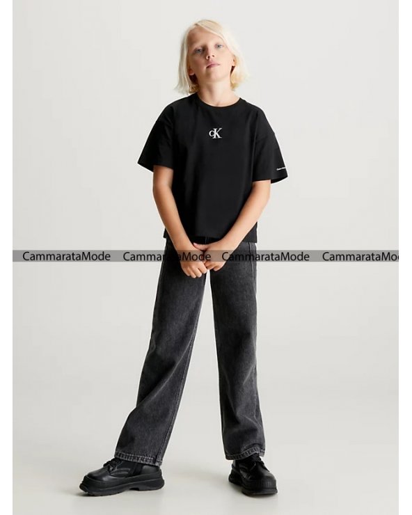 Calvin Klein Jeans bambina CROP LOGO - T-shirt nera, corta con stampa