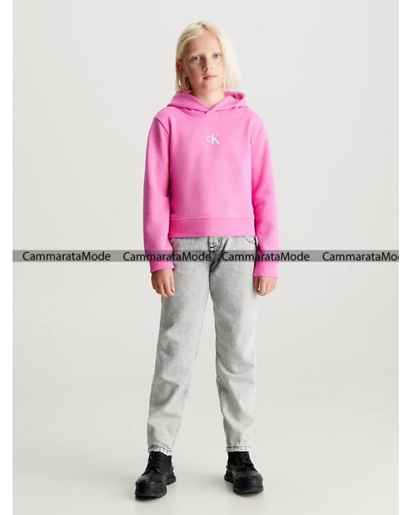 Calvin Klein Jeans bambina CROPI - Felpa rosa con cappuccio logo mini