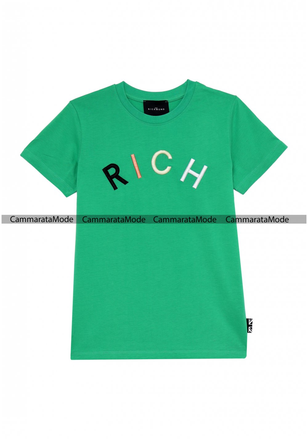 Richmond bambino KABALEBO - T-shirt verde con stampa ricamo in cotone