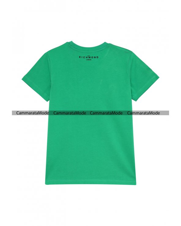 Richmond bambino KABALEBO - T-shirt verde con stampa ricamo in cotone