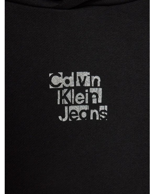 Calvin Klein bambina METALLIC CKJ - Felpa nera crop, cappuccio
