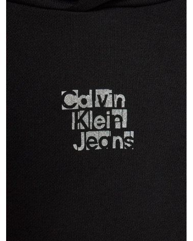 Calvin Klein bambina METALLIC CKJ - Felpa nera crop, cappuccio