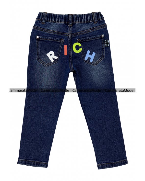 Richmond bambino OBADIS - Jeans blu denim, stampa logo rich dietro, vita elastic